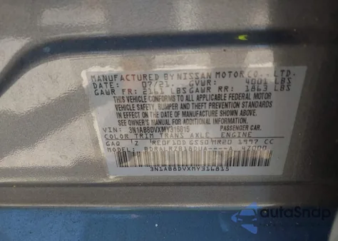 2021 Nissan Sentra Sr Xtronic Cvt from USA, damaged, VIN 3N1AB8DVXMY316815